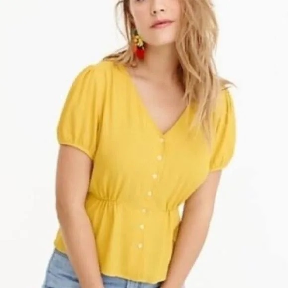 J. Crew Mustard Yellow Peplum Blouse Size 10(8) - Picture 1 of 4